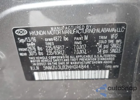 2017 Hyundai Santa Fe Sport 2.4L из США, поврежденный, VIN 5NMZU3LB2HH014844